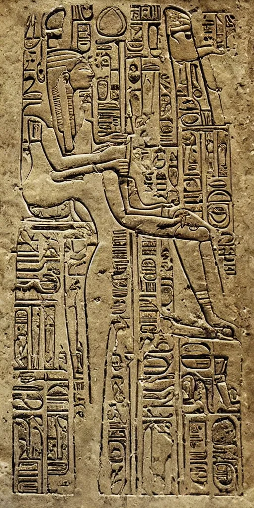 Image similar to egyptian hieroglyph blueprints to a spaceship