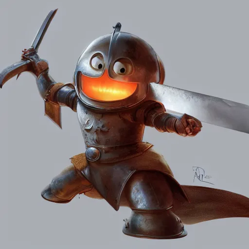 Image similar to medieval battle toast, a slice of toasted bread with a face, arms and legs, holding a sword, cute, pixar, volumetric lighting, dynamic composition, fantasy, hyper detailed, ultra realistic, sharp focus, octane render, concept art by ruan jia and heng z and artem