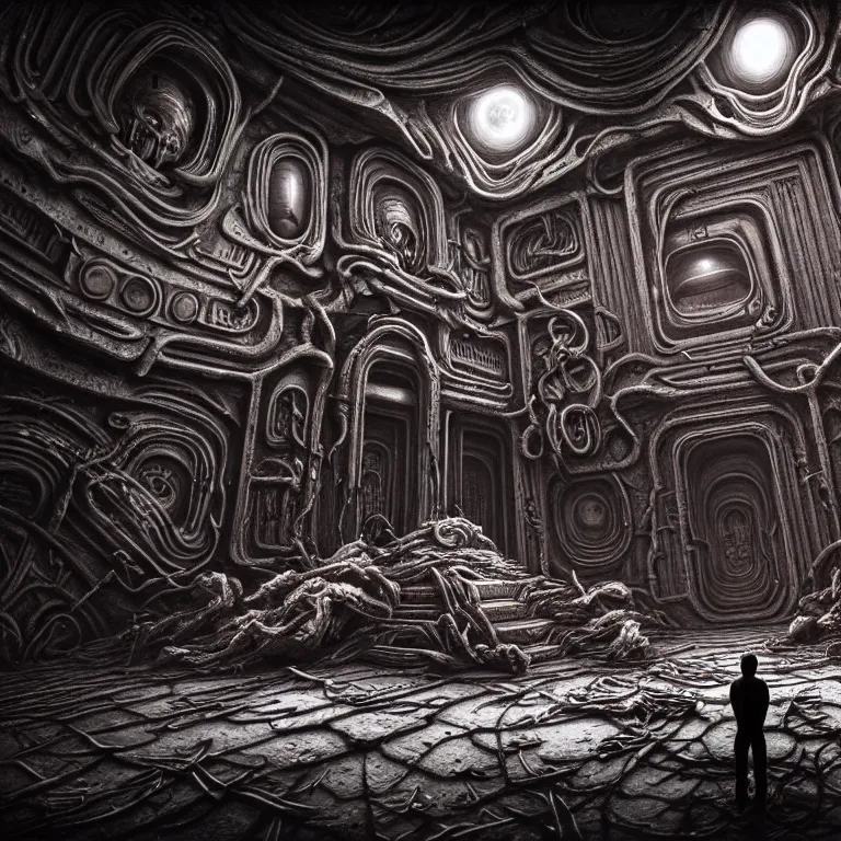 Prompt: ribbed biomechanical surreal alien temple on exoplanet, standing in a desolate empty wasteland, creepy, nightmare, dream-like heavy atmosphere, surreal abandoned buildings, beautiful detailed intricate insanely detailed octane render trending on Artstation, 8K artistic photography, photorealistic, chiaroscuro, Raphael, Caravaggio, Beksinski, Giger