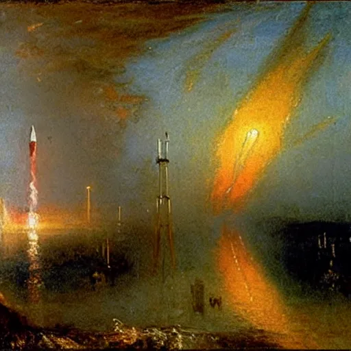 Prompt: turner oil painting mars landscape rocket launch