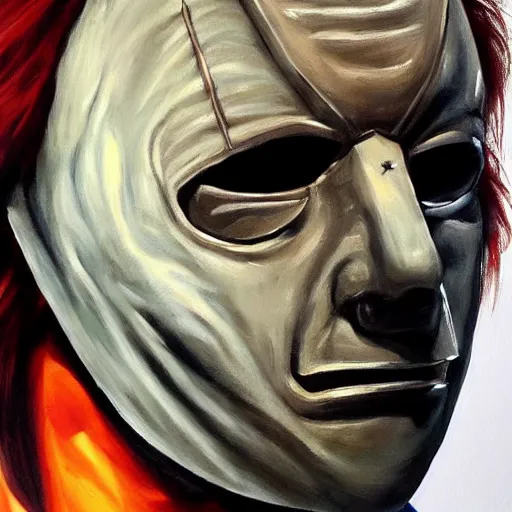 Prompt: A Painting of Michael Myers mask very detail 4K quality super realistic