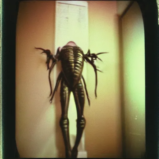 Image similar to Alien caught on camera basement polaroid photo 90s out of focus