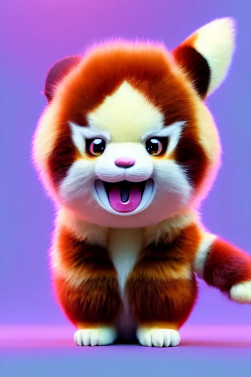 Prompt: high quality 3 d render hyperrealist very cute pastel fluffy! grumpy dragon red panda hybrid eating giant ice cream full body, vray smooth, in the style of detective pikachu, hannah yata charlie immer, dramatic pink light, low angle, uhd 8 k, sharp focus