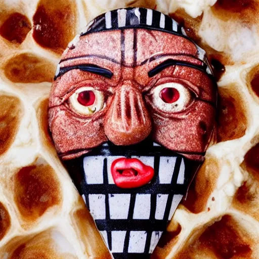 Image similar to freddy kruger face on an ice cream with a stick, realistic photography, high detailed