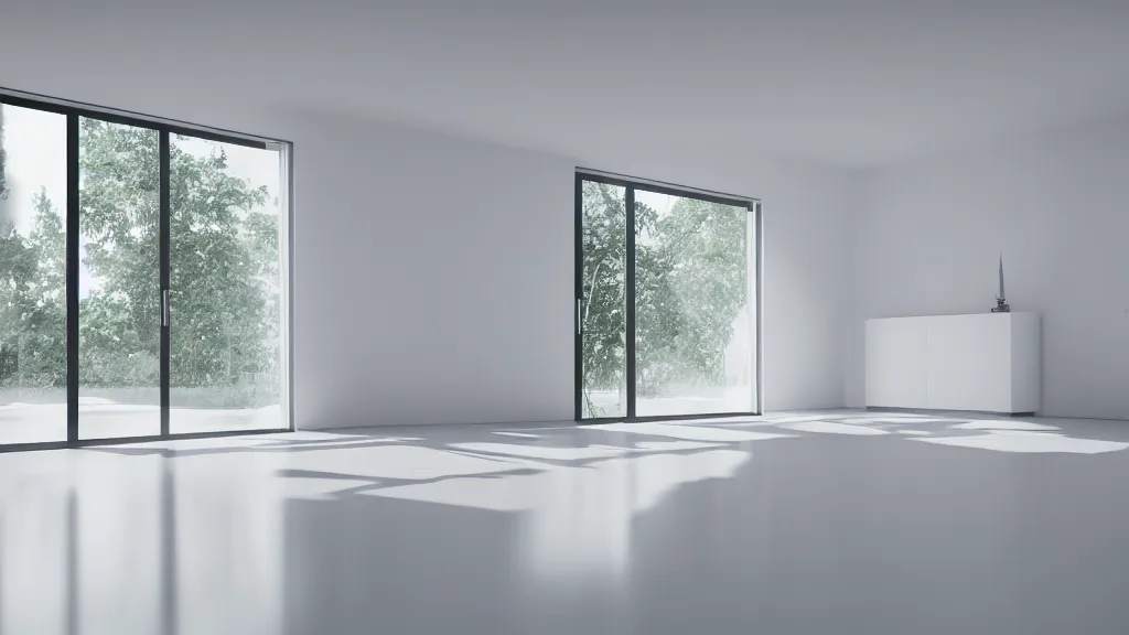 Prompt: a professional photographic portrait view picture of a minimalist room with a white floor an a high roof, without windows, unreal engine 5, trending on artstation, in the style of albert dros