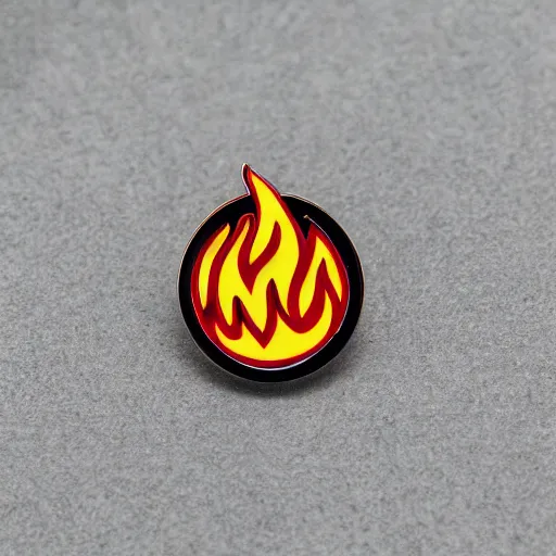 Prompt: simple yet detailed, illustration fire warning flame enamel pin retro design