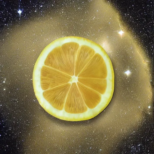 Prompt: cross section lemon as star, photo by hubble