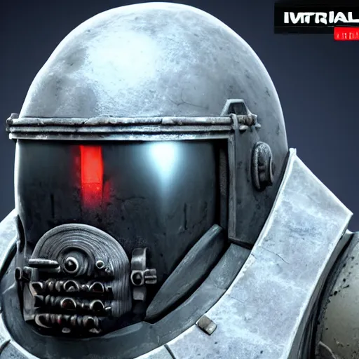 Image similar to grimdark imperial space marine helmet, unreal engine, 8 k, ultra realistic, ultra detail