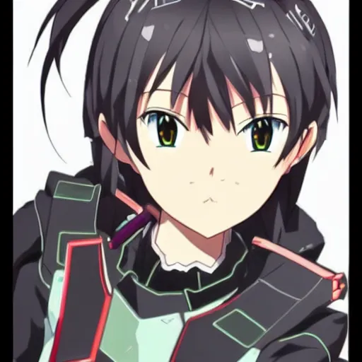 Image similar to a sword art online character drawn in the style of neo genesis evangelion. pretty. very detailed.