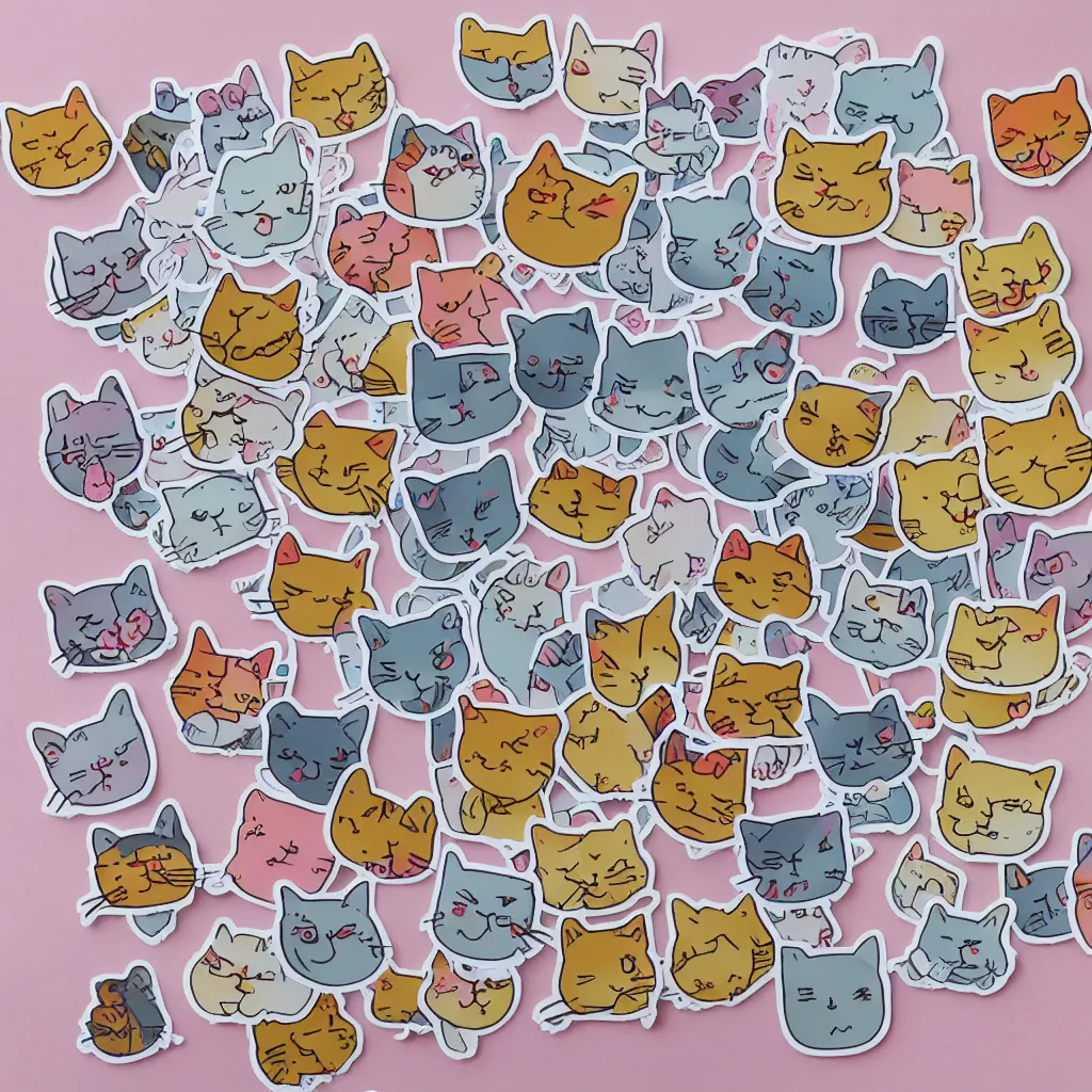 Prompt: Set of Kawaii cat stickers