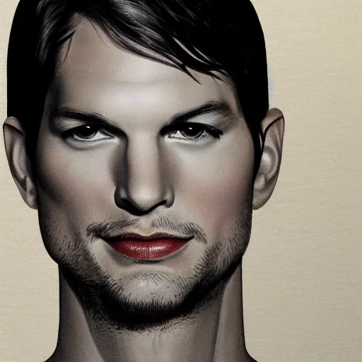 Image similar to matte drawing derogative detailed portrait of ashton kutcher