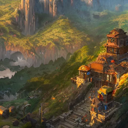 a birds eye view overlooking an ancient fantasy city | Stable Diffusion