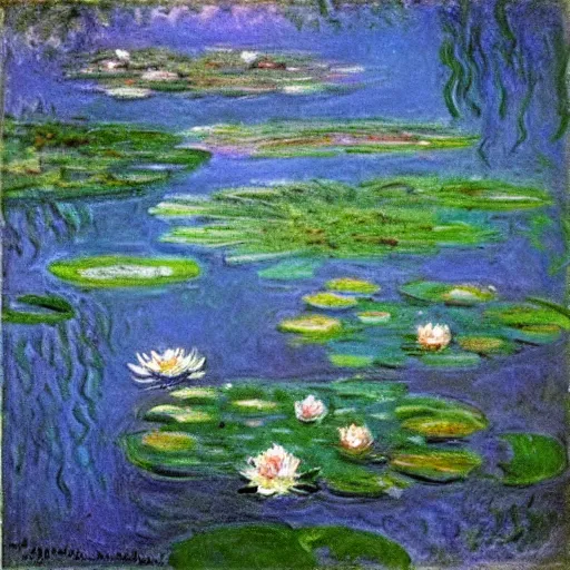 Image similar to some lovely waterlilies in a pond in the garden in france, by monet