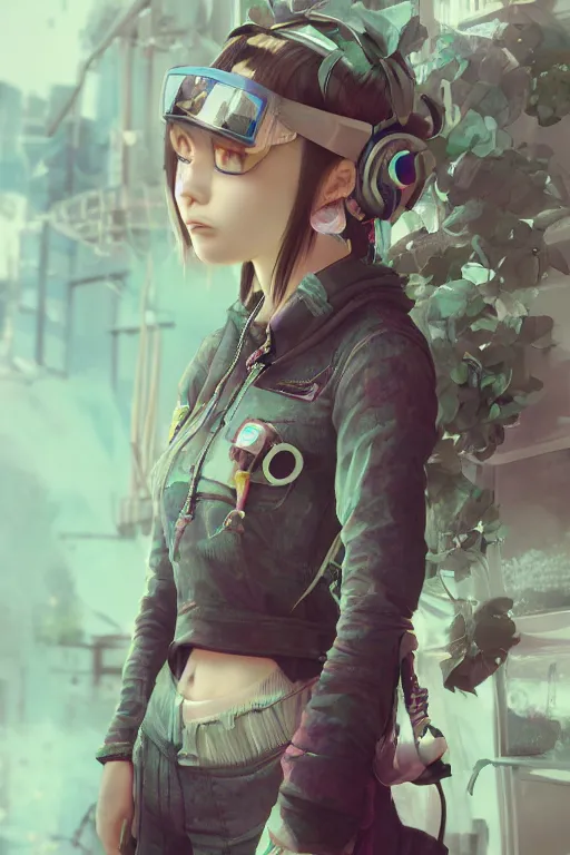 Image similar to solarpunk girl kawaii wearing oculus, ultra realistic, concept art, intricate details, highly detailed, photorealistic, octane render, 8 k