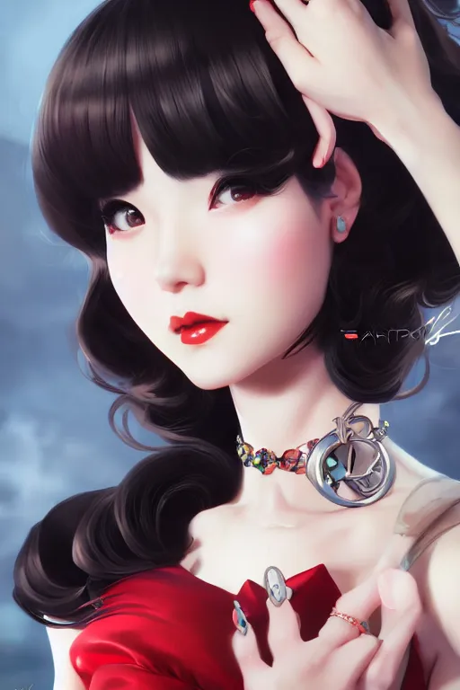 Image similar to a pin up and beautiful fashion charming dreamlke japan girl with lv jewelry, character art, art by artgerm lau and wlop and and ilya kuvshinov and john singer sargent, hyperdetailed, 8 k realistic, symmetrical, frostbite 3 engine, cryengine, dof, trending on artstation, digital art