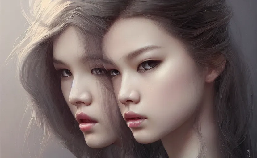 Image similar to blackpink jennie, soft grey and blue natural light, intricate, digital painting, artstation, concept art, smooth, sharp focus, illustration, art by greg rutkowski and luis rollo and uang guangjian and gil elvgren, symmetry!