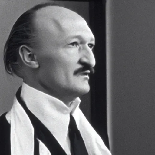 Image similar to film still, Martin Heidegger in American Psycho suits