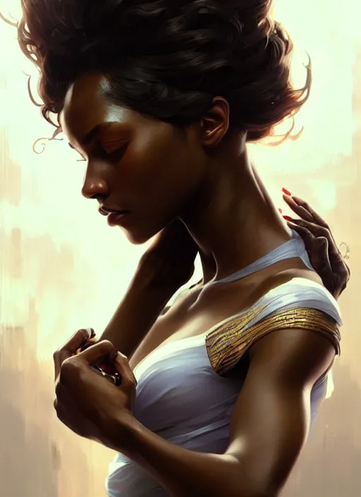 Image similar to ultra realistic illustration, handsome black women. intricate, elegant, highly detailed, digital painting, artstation, concept art, smooth, sharp focus, illustration, art by artgerm and greg rutkowski and alphonse mucha and wlop