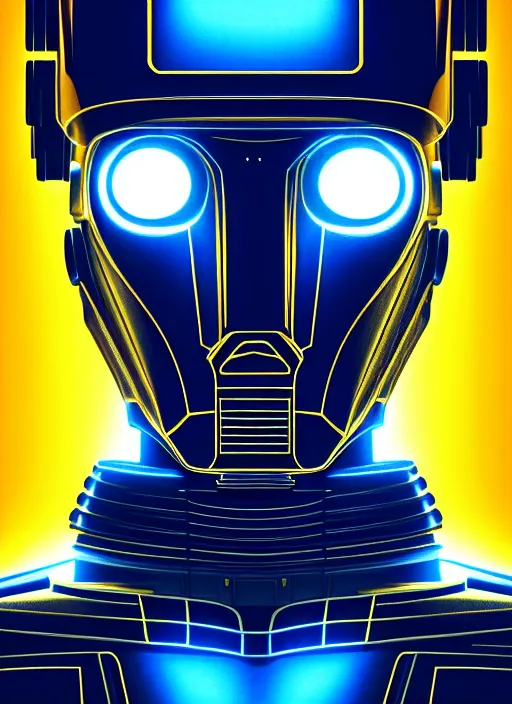 Prompt: symmetry portrait of c 3 p 0, sci - fi, tech wear, blue and yellow glowing lights, intricate, elegant, highly detailed, digital painting, artstation, smooth, sharp focus