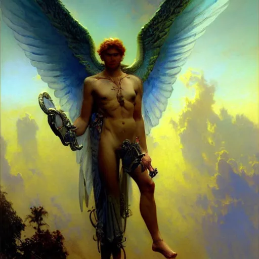 Prompt: attractive male lucifer morning s raising hell unto heaven. highly detailed painting by gaston bussiere, craig mullins, j. c. leyendecker, 8 k