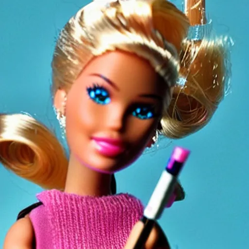 Image similar to a real photo of barbie smoking cigarette