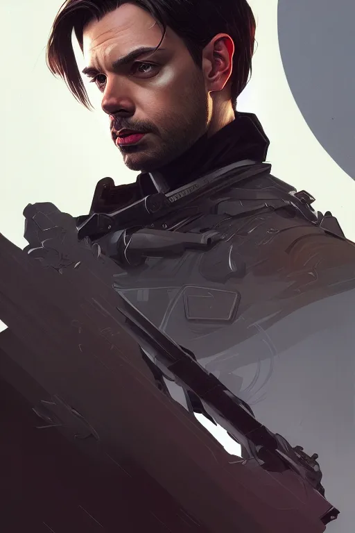 Prompt: a portrait of bucky barnes, fantasy, sharp focus, intricate, elegant, digital painting, artstation, matte, highly detailed, concept art, illustration, ambient lighting, art by ilya kuvshinov, artgerm, alphonse mucha, and greg rutkowski