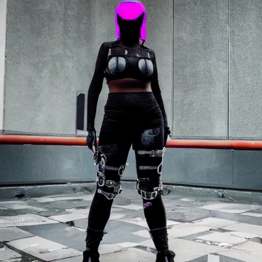 Image similar to photo of a real-life beautiful cyberpunk female ninja