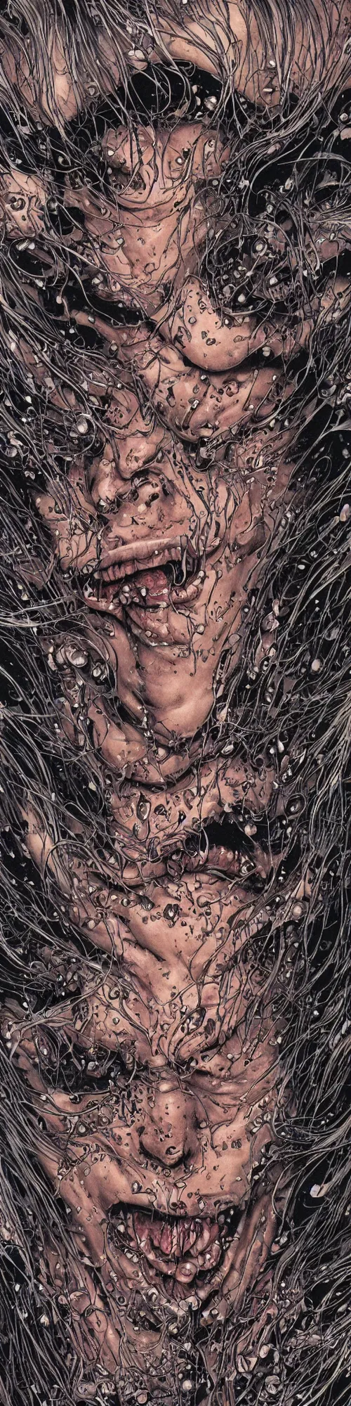 Image similar to closeup of face melting, vampire, by yoichi hatakenaka, masamune shirow, josan gonzales and dan mumford, ayami kojima, takato yamamoto, barclay shaw