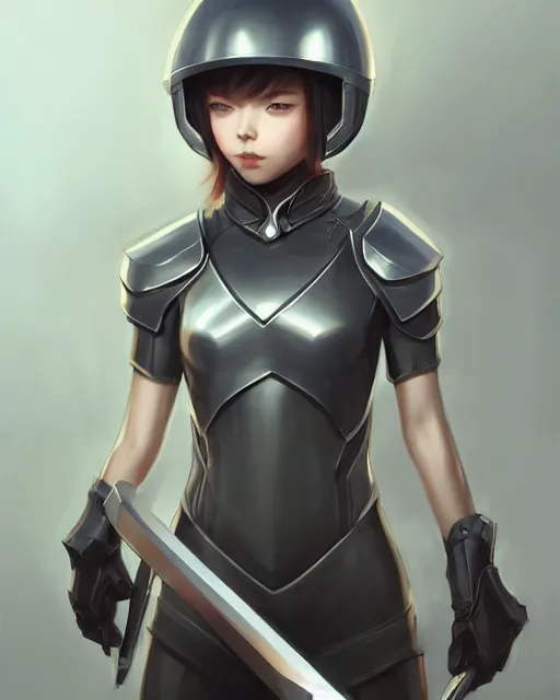 Image similar to concept art of a girl wearing a slim futurstic helmet, wearing slim and sleek tight futurstic armor, holding a futurstic weapon | | cute - fine - fine details by stanley artgerm lau, wlop, rossdraws, and sakimichan, trending on artstation, brush strokes