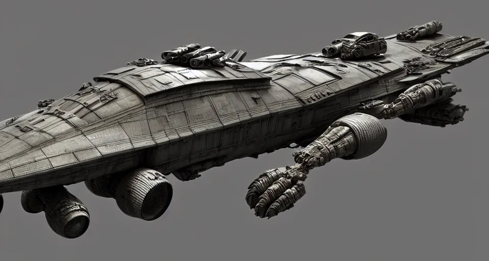 Image similar to highly detailed cinematic scifi render of 3 d sculpt of fury road spaceship, guardians of the galaxy, star wars, maschinen krieger