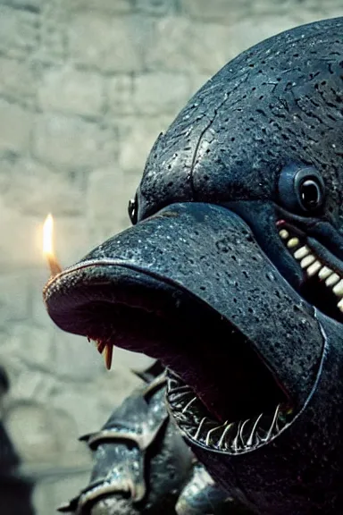 Image similar to very very intricate photorealistic photo of a chain chomp in an episode of game of thrones, photo is in focus with detailed atmospheric lighting, award - winning details