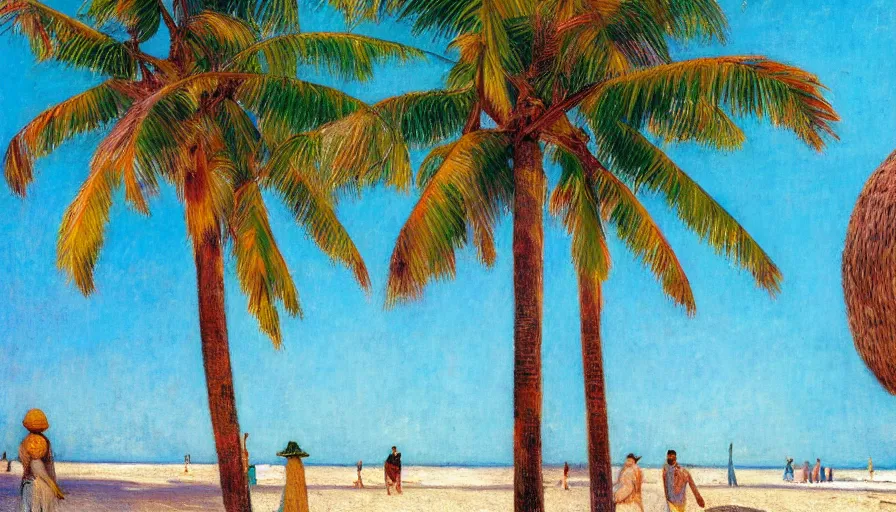 Prompt: a brazilian nordeste centro designed by jules bastien - lepage, tarsila do amaral, frank weston and gustave baumann, beach, trending on artstation, mediterranean, palm trees, sharp focus, colorful refracted sparkles and lines, soft light, 8 k 4 k