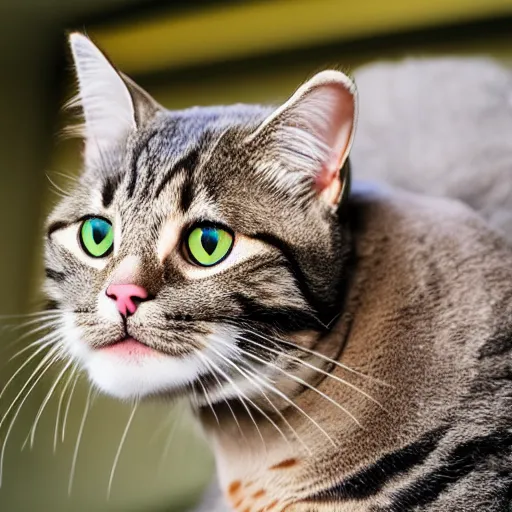 Prompt: professional photograph taken of a cat wearing a suit