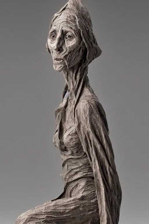 Image similar to a witch statue made in feldspar showing her veins along her body, realistic high level of quality and detail, 8 k