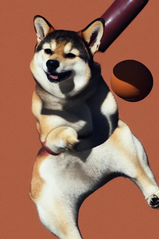 Image similar to 📷 shiba inu wielding baseaball bat, canine photography, dramatic shot, very detailed, 4 k ✨