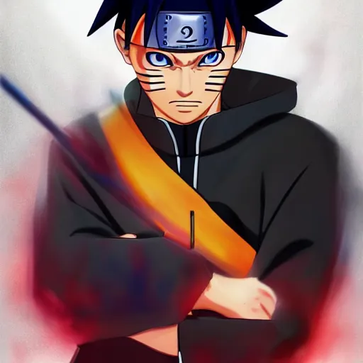 Prompt: ultra realistic portrait painting of a fusion of sasuke and naruto, art by masashi kishimoto, 4 k, naruto artstyle, cel shaded, highly detailed, epic lighting, full body