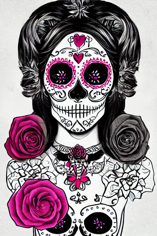 Image similar to illustration of a sugar skull day of the dead girl, art by malevitsch