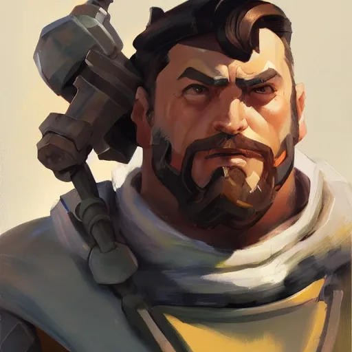 Image similar to greg manchess portrait painting of man - at - arms as overwatch character, medium shot, asymmetrical, profile picture, organic painting, sunny day, matte painting, bold shapes, hard edges, street art, trending on artstation, by huang guangjian and gil elvgren and sachin teng