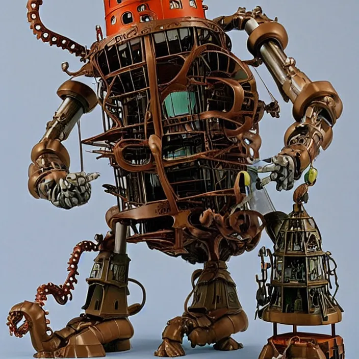 Prompt: A Lovecraftian scary giant mechanized adorable Mule from Studio Ghibli Howl's giant lighthouse tower (2004) as a 1980's Kenner style action figure, 5 points of articulation, full body, 4k, highly detailed. award winning sci-fi. look at all that detail!