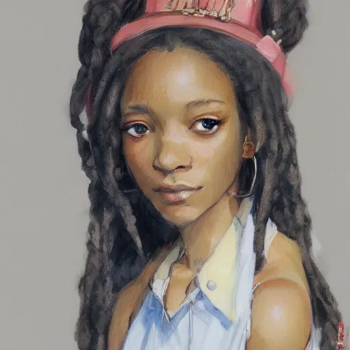 Prompt: a portrait of a snoop dog in a summer dress by krenz cushart