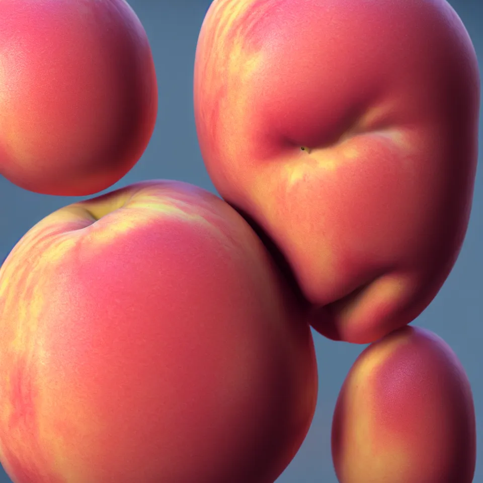 Prompt: A human-like!!! juicy peach, if was made of pale human skin. Close-up. Octane Render, Trending on artstation. Bokeh.