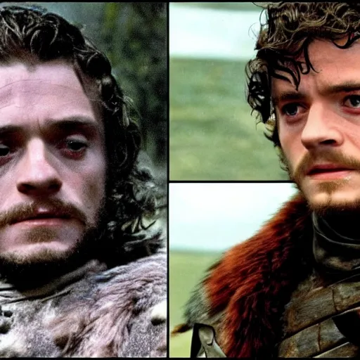 Image similar to still from old 70's movie Game of Thrones (1972) actor playing Robb Stark