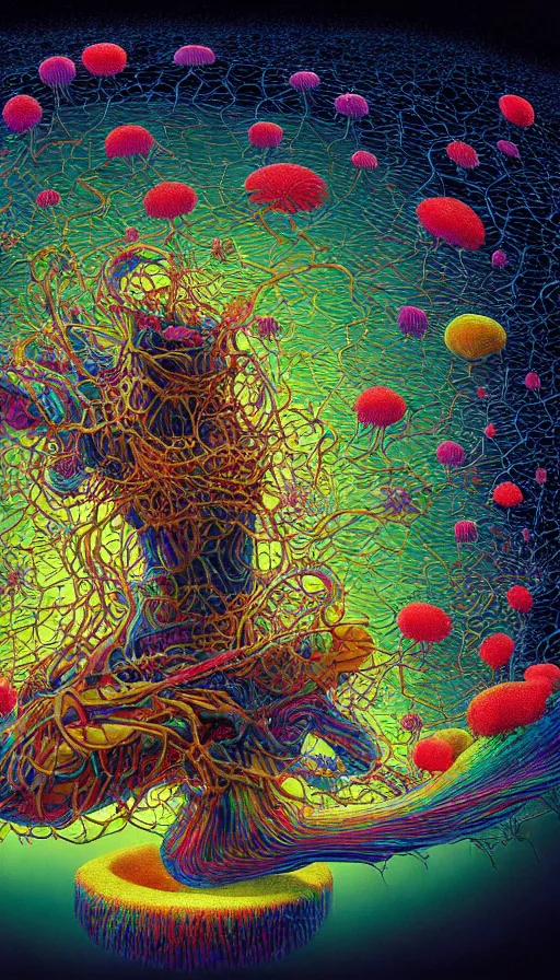 Image similar to hyper detailed 3d render like a Oil painting - vladimir putin seen Eating of the Strangling network of colorful yellowcake and aerochrome and milky Fruit and His evil Hands hold gossamer polyp blossoms that bring iridescent fungal flowers whose spores black the foolish stars by Jacek Yerka, Mariusz Lewandowski, Houdini algorithmic generative render, Abstract brush strokes, Masterpiece, Edward Hopper and James Gilleard, Zdzislaw Beksinski, Wolfgang Lettl, Yayoi Kasuma, octane render, 8k