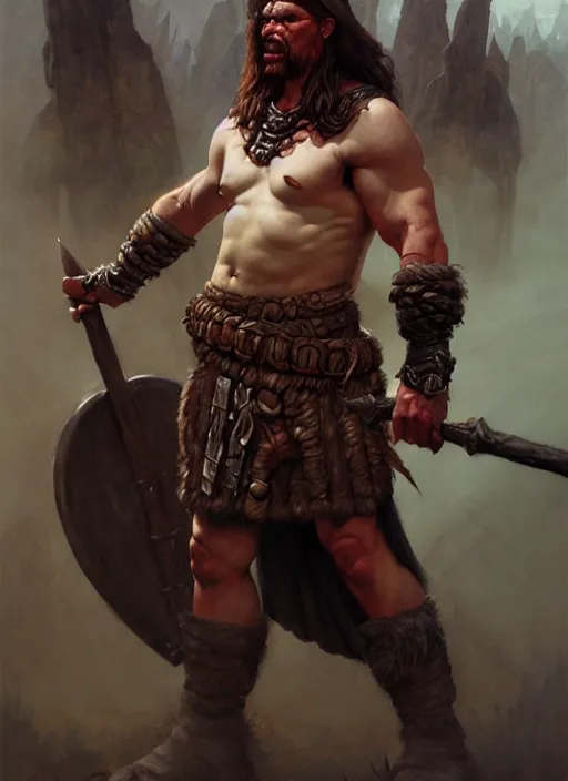 Prompt: barbarian, full body, savage, realistic, dnd character art portrait, dark fantasy art, matte fantasy painting, deviantart artstation, by jason felix by steve argyle by tyler jacobson by edgar maxence and caravaggio and michael whelan and delacroix
