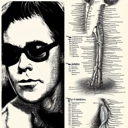 Image similar to anatomy of elton john voice, da vinci notes, ultradetailed, anatomy study, artstation