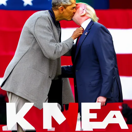 Image similar to obama kissing trump, 4k photo, detailed, closeup