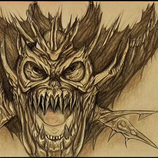 Prompt: concept art of monster from quake 1 9 9 6 video game, pencil drawing