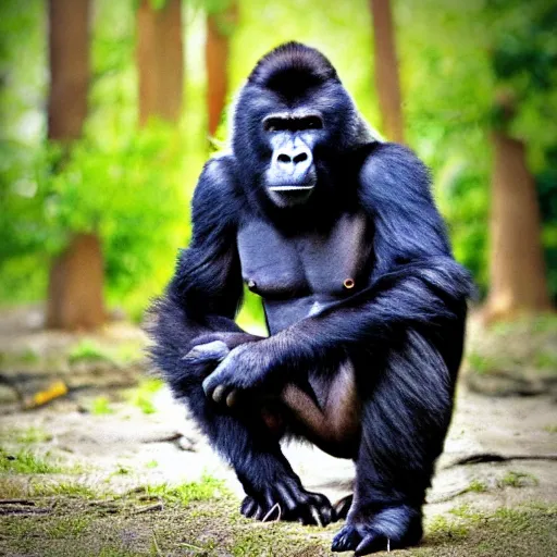 Prompt: a werewolf - silverback gorilla - hybrid, animal photography