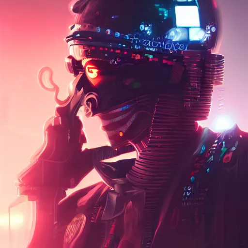 Image similar to a portrait of an ( cyberpunk samurai ), warcore, sharp focus, detailed, artstation, concept art, 3 d + digital art, wlop style, biopunk, neon colors, futuristic