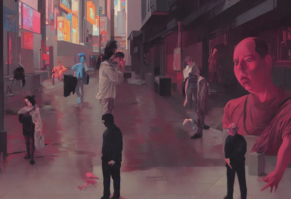 Prompt: sad and heartbreaking painting of todd solondz asking for help in the empty streets of tel aviv, vivid colors, neon, art by ( ( ( kuvshinov ilya ) ) ) and wayne barlowe and francis bacon and artgerm and wlop and william - adolphe bouguereau